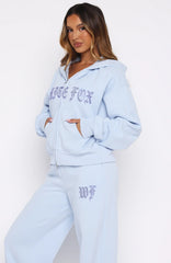 Lucky Ones Boxy Zip Front Hoodie Baby Blue
