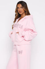 Lucky Ones Boxy Zip Front Hoodie Pink