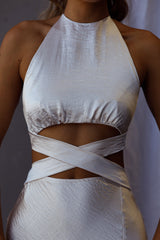 Social Butterfly Cut-Out Waist Midi Dress Oyster