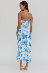 Silvana Frill Trim Maxi Dress Floral Blue