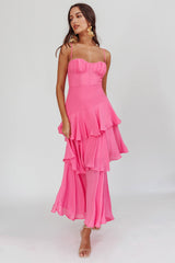 Madrid Summer Tiered Ruffle Maxi Dress Pink