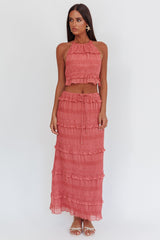 Helios Shirred Sequin Maxi Skirt Rose