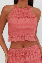 Helios Halterneck Shirred Sequin Top Rose