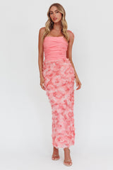 Love & Honor Textured Floral Maxi Dress Pink