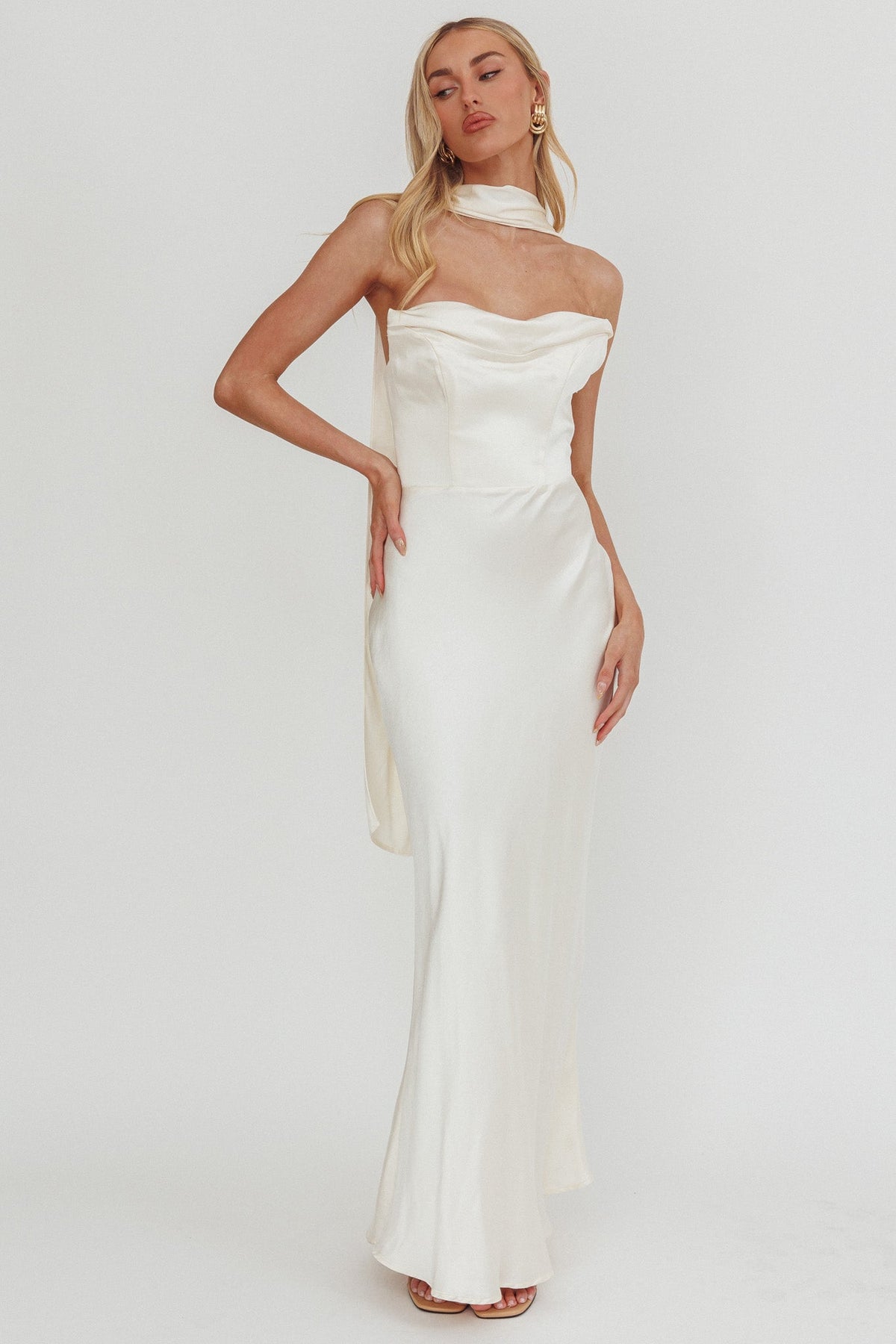 Navi Strapless Laced Back Maxi Dress Oyster
