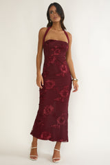 Serenya Halterneck Embellished Maxi Dress Wine