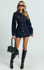 Tianna Jacket - Long Sleeve Contoured Recycled Denim Jacket in Indigo Wash