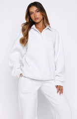 Chill Moves Oversized Henley Sweater Grey Marle