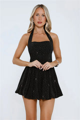 Mirrorball Muse Halter Mini Dress Black