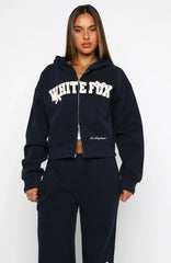 Daydreamers Madeline Boxy Zip Front Hoodie Navy