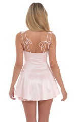 Double Bows Satin Ruffle Dress in Pink