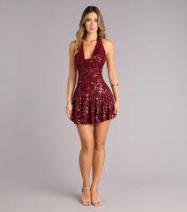 After Hours Shine Sequin Halter Skater Dress