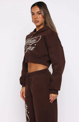 Love You Regardless Cropped Zip Front Hoodie Chocolate
