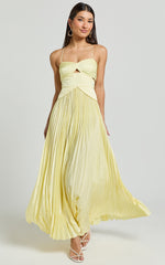 Shay Maxi Dress - Sweetheart Cut Out Pleated Dress in Lemon