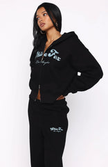 Through Thick And Thin Boxy Zip Front Hoodie Black