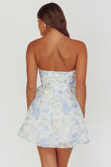 Gem Deep Sweetheart Neckline Mini Dress Floral Blue