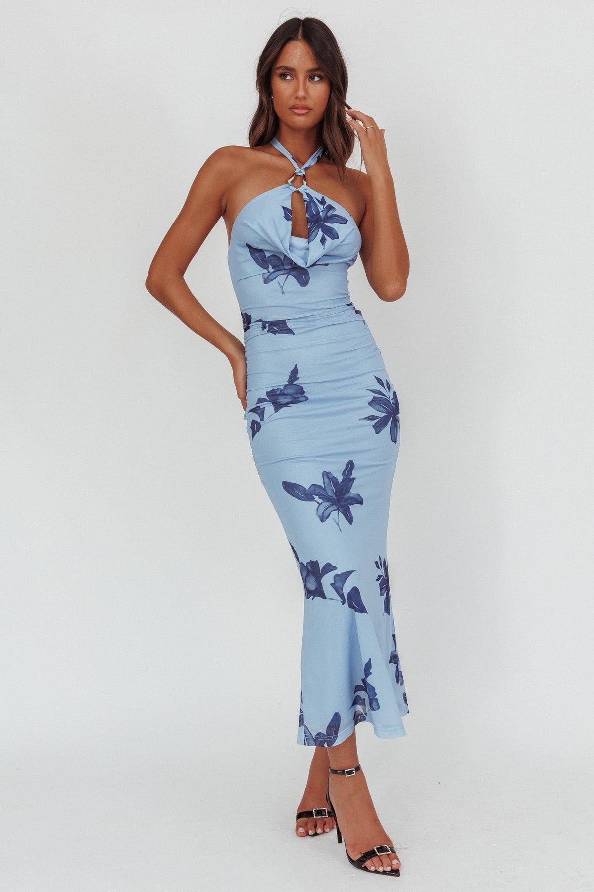 One Night Cowl Halterneck Maxi Dress Lily Blue