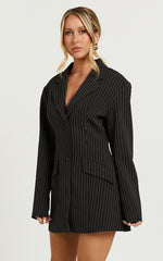 Lioness - Leo Dress in Onyx Pinstripe