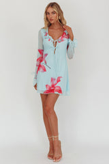 Sea Dreaming Ruffle Trim Mini Dress Floral Blue