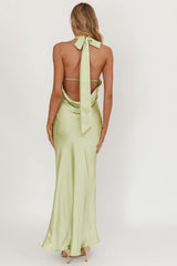 Italia Azure Crossover Halterneck Maxi Dress Pistachio
