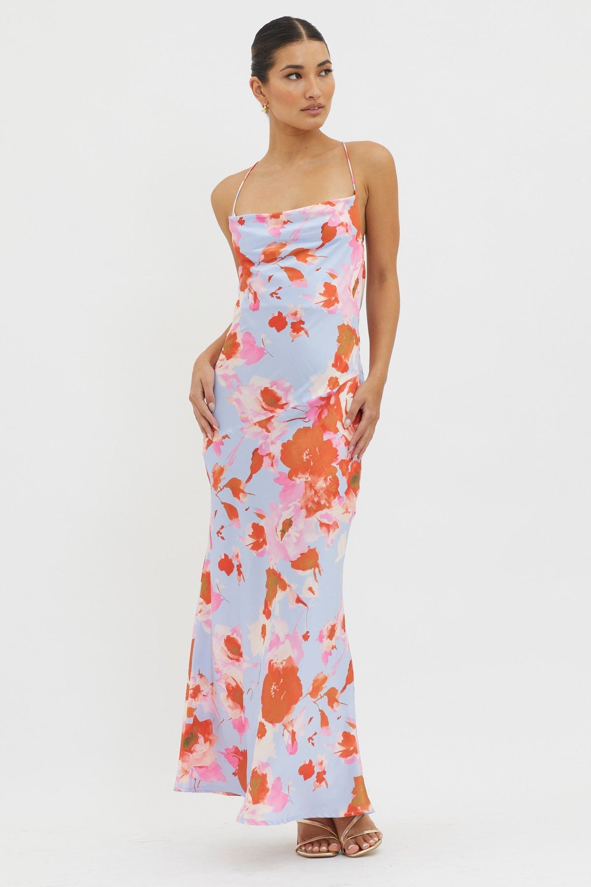 Dream Walk Cowl Back Tied Dress Print Pink