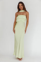 Damsel Reverse Halter Frill Trim Maxi Dress Sage