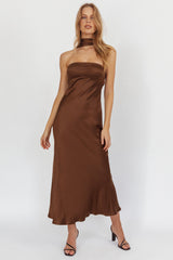 Damsel Reverse Halter Maxi Dress Satin Chocolate
