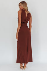 Damsel Reverse Halter Maxi Dress Chocolate