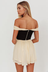 Perfect Worlds Off-Shoulder Romper Ivory/Black