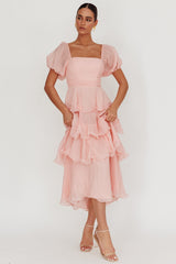 Giavana Puff Sleeve Layered Maxi Dress Baby Pink
