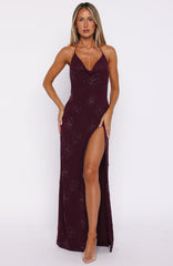 Slow Dancer Beaded Maxi Dress Deep Plum