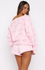 Vol. 1 Off Shoulder Printed Sweater Posy Bow