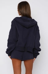 Can't Miss It Boxy Zip Front Hoodie Navy