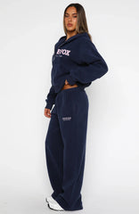 Just For Now Fleece Wide Leg Sweatpants Navy