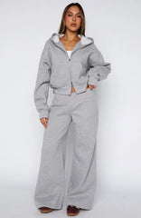 Come A Long Way Wide Leg Sweatpants Grey Marle