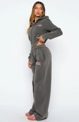 Down For Whatever Wide Leg Sweatpants Charcoal Wash