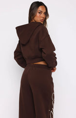 Love You Regardless Cropped Zip Front Hoodie Chocolate