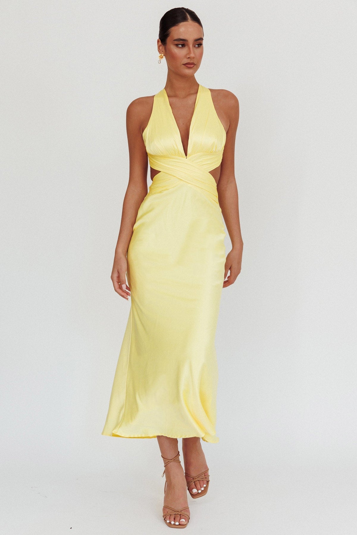 On And On Crossover Cut-Out Maxi Dress Lemon