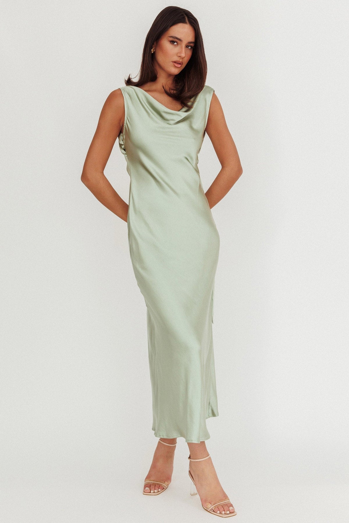 Take Care Backless Sash Maxi Dress Pistachio