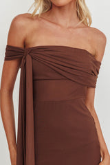 Silver Moon Tied Off-Shoulder Maxi Dress Chocolate