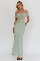 Silver Moon Off-Shoulder Maxi Dress Sage