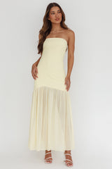 Wilma Sheer Hem Strapless Midi Dress Butter