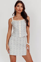 Palmas Hook & Eye Lace Trim Top Floral Blue