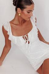 Sweet Saturday Tied Bust Ruffle Mini Dress White