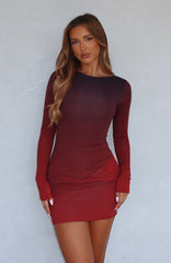 Social Scene Long Sleeve Mini Dress Burgundy Hue