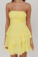 Veda Strapless Ruffle Mini Dress Lemon