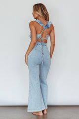 Nola Flared Ruffle Jumpsuit Blue