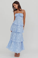 Provence Bloom Tiered Maxi Dress Blue