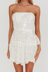 Provence Bloom Tiered Sequin Mini Dress White