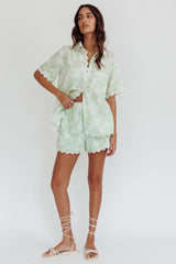 Swing Of Things Scalloped Elastic Waist Shorts Print Sage